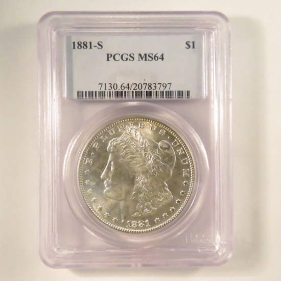 1881 S Morgan Silver Dollar PCGS Graded MS64