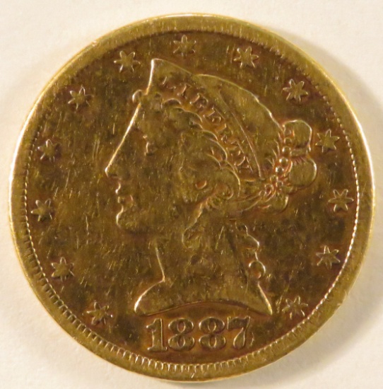 1887 S $5 Gold Liberty Head Half Eagle