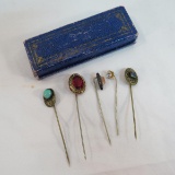 5 Antique Stick Pins with box