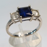 10K plumb white gold ring with blue & white sapphires