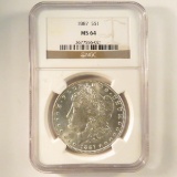 1887 Morgan Silver Dollar NGC Graded MS64