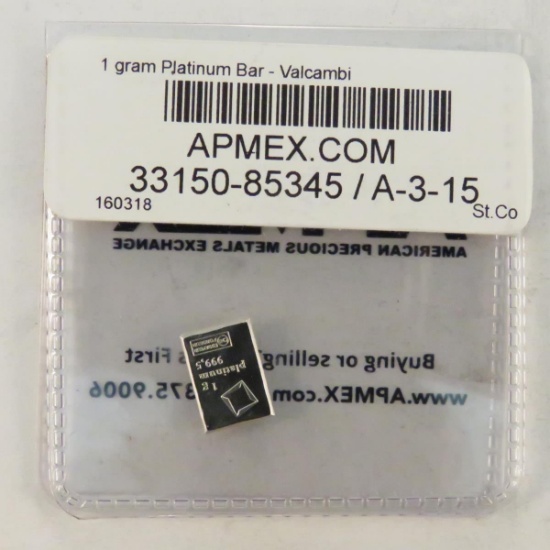 1g Platinum APMEX bar