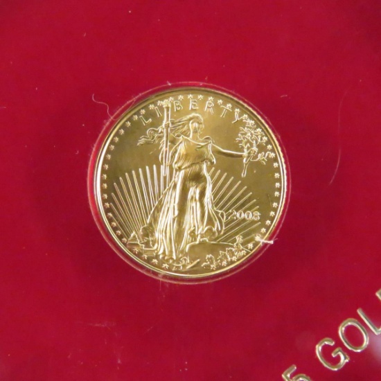 2008 1/10 OZT $5 Gold Liberty BU in case