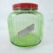 Vintage uranium glass cookies jar with lid