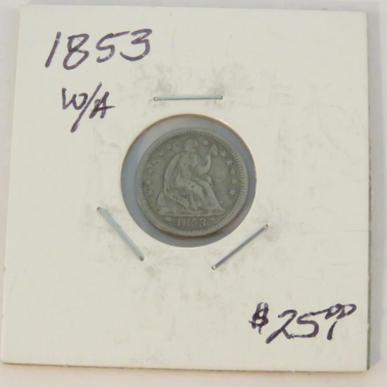 1853 Seated Liberty Half Dime with arrows