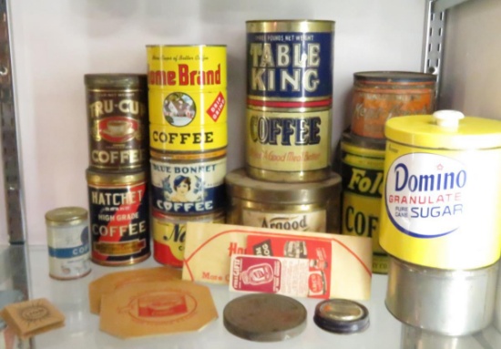 Vintage coffee tins, True Cup, Hatchet Brand