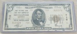 1928 1st National Bank of Minneapolis $5 note