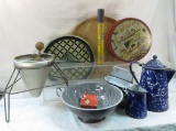 Vintage kitchen items enamelware coffee, Sieve
