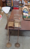 2 Vintage bird cages & one stand, plus floor lamp