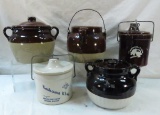 1 Red Wing & 2 other stoneware Bean Pots & two cheese Crocks