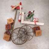 Vintage whirly gigs, wheels & misc wood