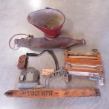 Vintage Wringer, Triumph planter, Ox yoke