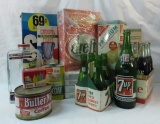 Vintage packages, tins, Coca-Cola bottles, & more