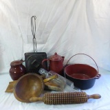 Primitive wood scoops & kitchen items