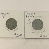 1927 D & 1931 S Buffalo Nickels