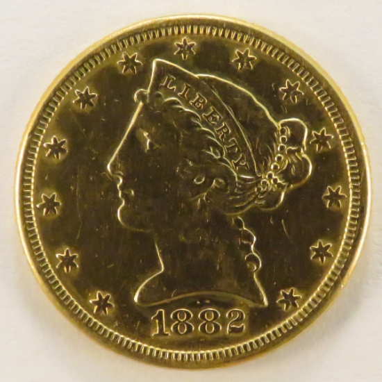 1882 $5 Gold Liberty Head Half Eagle