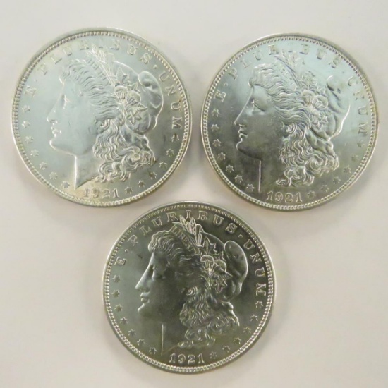 1921 P,D,S Morgan Silver Dollars