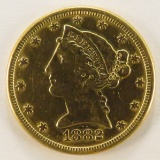 1882 $5 Gold Liberty Head Half Eagle