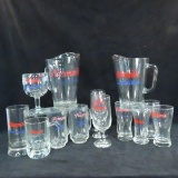 Vintage Hamm's beer glasses & 2 pitchers