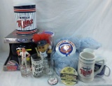 MN twins collectibles- mug, pins, radio helmet NIP