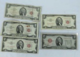 1 1928 D & 4 1953 $2 Red Seal Notes