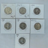 7 Washington Silver Quarters 1932-1954S