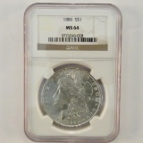 1886 Morgan Silver Dollar NGC Graded MS64