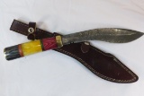 Knife multi-color wood handle with brass accents