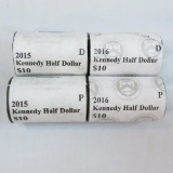 2015 P & D, 2016 P & D Kennedy half dollar rolls