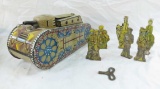 Marx wind-up tank works - with tin soldiers