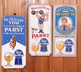 3 wooden Pabst blue ribbon signs 24x11