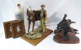 Cowboy statues, jug, 2 small pieces of art