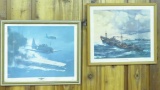 2 Vintage military lithographs framed