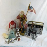 Vintage radios, bell, spoons & American Santa