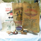 Vintage Safari bag, canteen, feed bags,cane handle