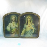 Vintage Jesus & Mary lithographs framed 23x19