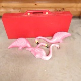 Folding picnic table & 3 yard flamingos