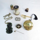 Jade pendant, vintage & antique jewelry and boxes