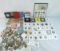 Mixed foreign coins, currency, tokens, US pennies