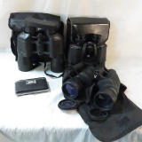 3 binoculars in pouches and 1 folding pair