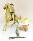 Roy Rogers figure with guns riding horse- plastic
