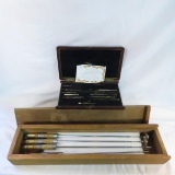 Antique drafting set and tools in wood box