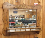 Oak framed wall mirror with shelf