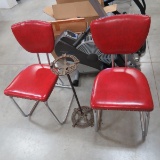 2 Vintage red & chrome chairs and ashtray stand