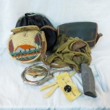 Vintage Coach style purse, scarf, hand mirror