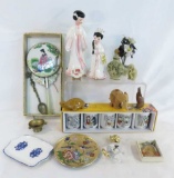 Vintage Asian collectibles, hand mirror, cups