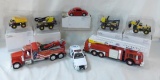 Diecast fire trucks, police car, 4 Tonka Maisto
