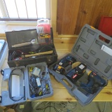Ryobi drill & flashlight, tool box, Dremel