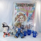 Shirley Temple doll, poster and glass ware