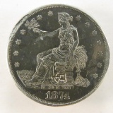 1874 CC Silver Trade Dollar cleaned & stamped